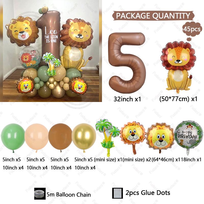 45pcs Jungle Animal Theme Balloon Chocolate Number Balloon Set Cartoon Animal Festival Supplies Childrens Birthday Party Decorat
