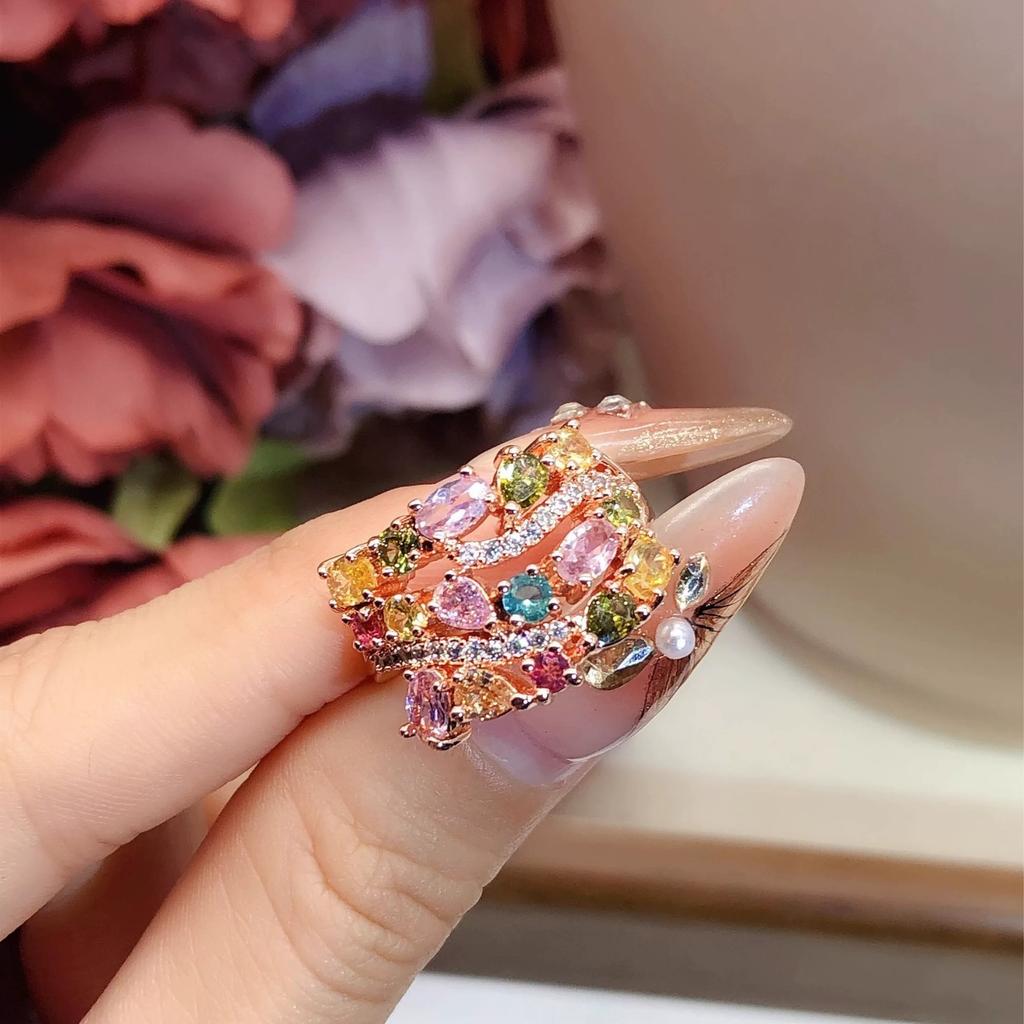 Heavy Industry Temperament Cover Ring Diamond Candy Rose Manor Ring Rainbow 2026
