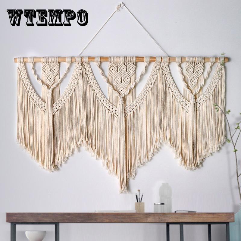 

Большой настенный гобелен в стиле макраме с деревянной палочкой, тканый вручную гобелен с кисточками в богемном стиле, свадебный му декор в стиле бохо