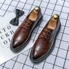 Mens Brown Dress Shoes Wedding Groomsmen Business Formal Office Wear Pointed Toe Slip-On Leather Look