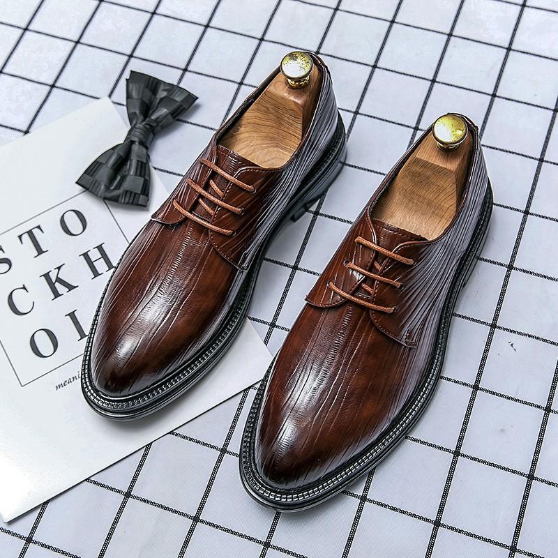 Mens Brown Dress Shoes Wedding Groomsmen Business Formal Office Wear Pointed Toe Slip-On Leather Look