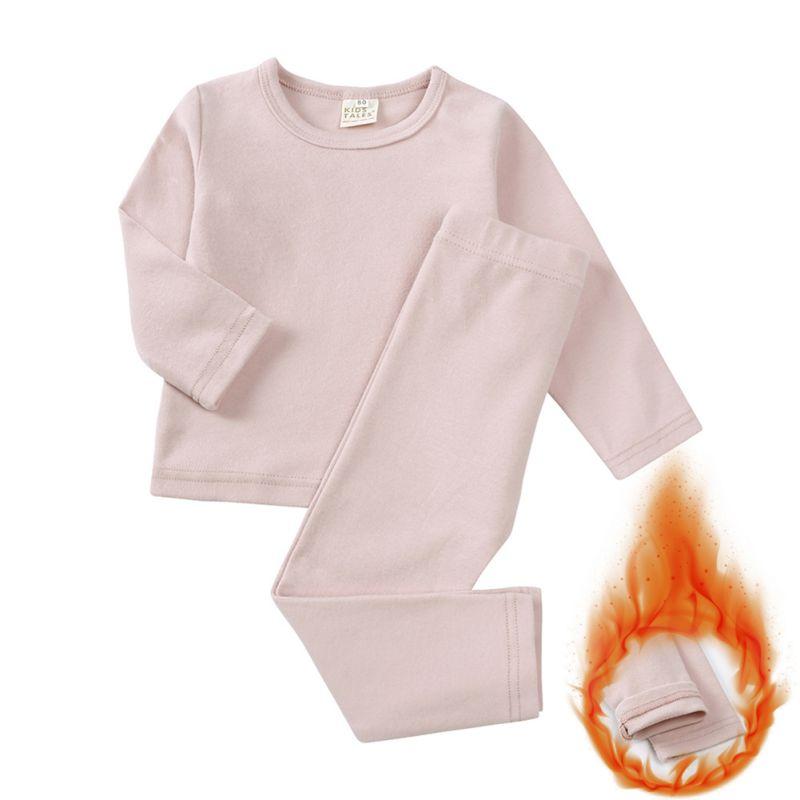 Ensemble de Sous-Vêtements Chauds Longs de Couleur Unie pour Enfants de 1 à 9 Ans Haut à Manches Longues et Pantalon Ensemble de Pyjama