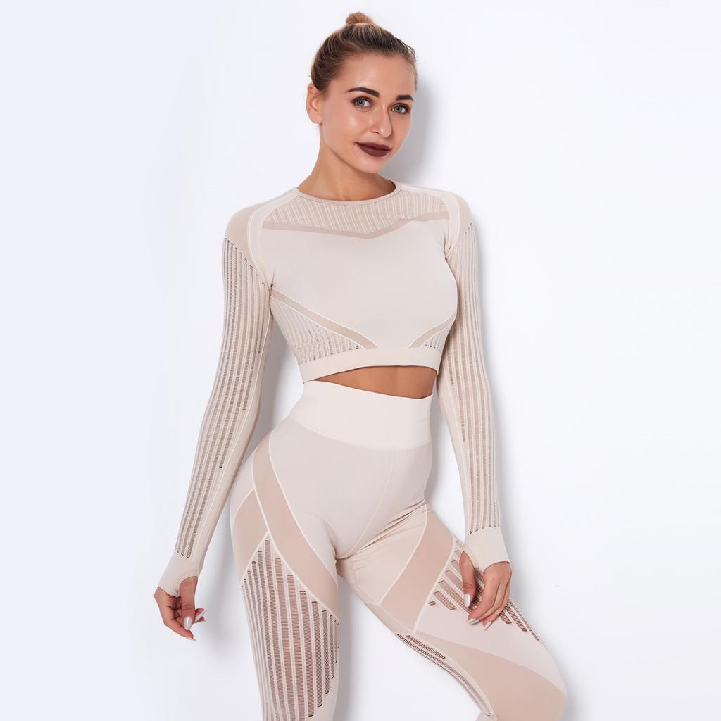 Seamless Knitted Sexy Moisture-wicking Long-sleeved Yoga Wear Sports Fitness Running T-shirt