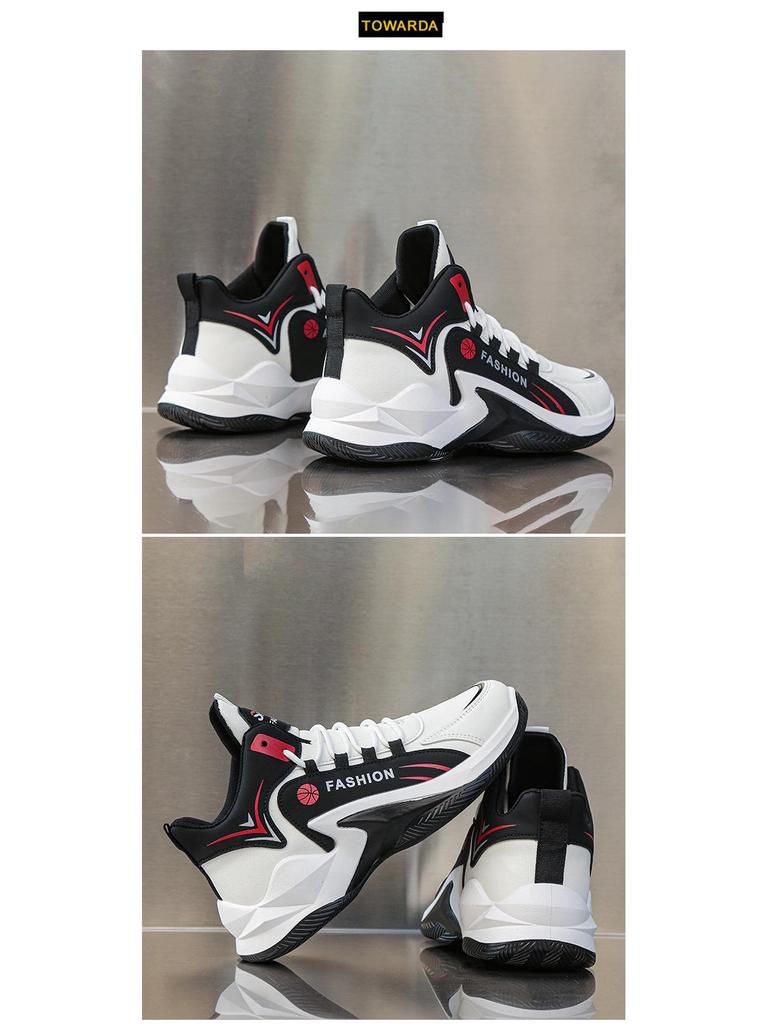 2025 Spring Men's High-Top Leather Basketball Sneakers - Red Mesh