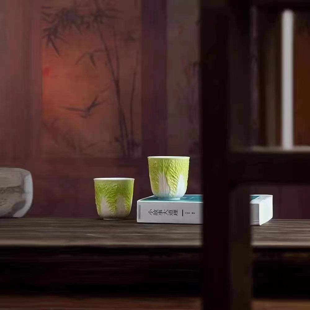 Tazza di Porcellana Giada Grasso di Montone Ceramica Fatta a Mano Set da Tè Fortuna Cavolo Simbolismo Ricchezza Regalo per la Casa Cerimonia del Tè Gongfu