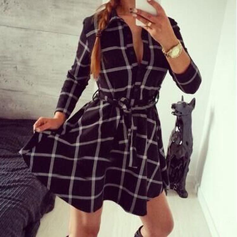 Elegante Camisa de Moda a Cuadros para Mujer con Cordones y Cuello de Encaje Vestido Ajustado para un Estilo Casual Chic