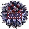 Summer Party Decoration Patriotic Wreath for Front Door Handmade 4th of July Hanger Red White Blue American Wooden Hanging Plaque Wall Porch Memorial