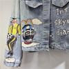 2025 Autumn Retro American Hand-Painted Graffiti Cartoon Women's Denim Jacket
