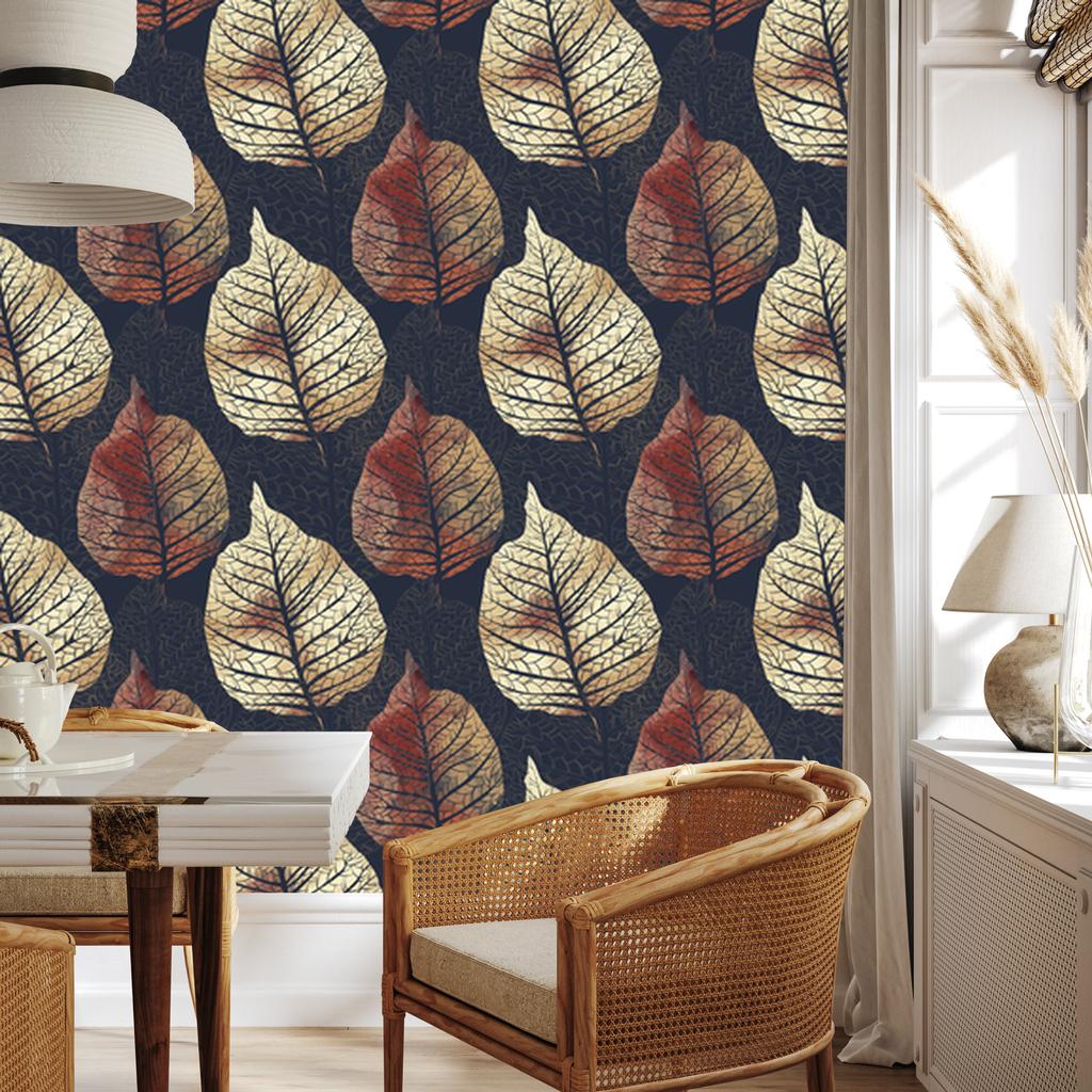 Watercolor autumn trees and leaves wallpaper for living room and bedroom 50x1000