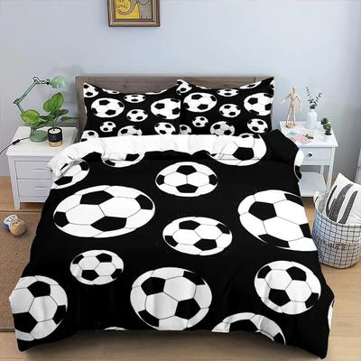 Football Duvet Cover Set King Size Simple Black White Comforter Cover 3D Soccer Sport for Kids Boys Girls Polyester Bedding Set