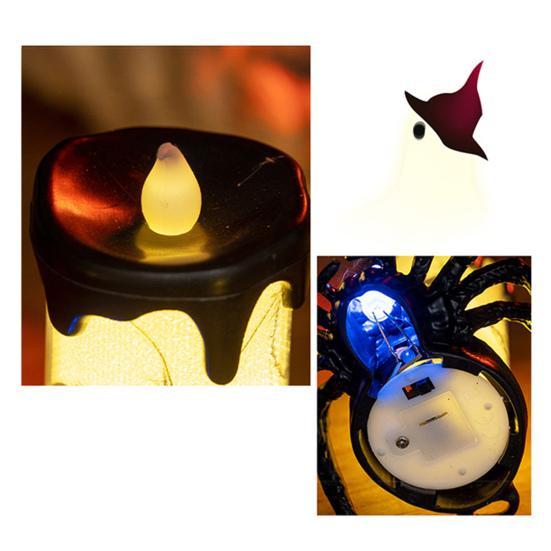 Halloween Spider Candle Lamp Flameless Skull Spider Candle Light Scary Light-up LED Candle Table Centerpiece for Halloween Party Decorations