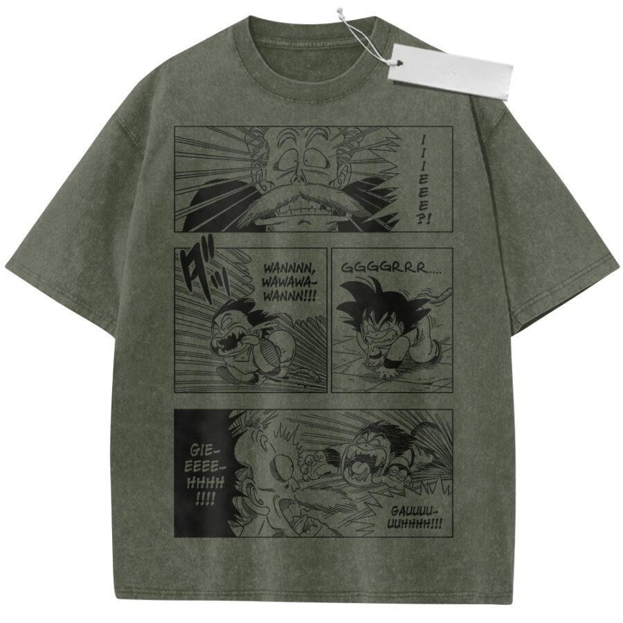 Unisex Washed Beige Vintage Tshirt Dragon Ball Goku Comic Panel Highquality Fabric for Home Leisure Travel Shopping