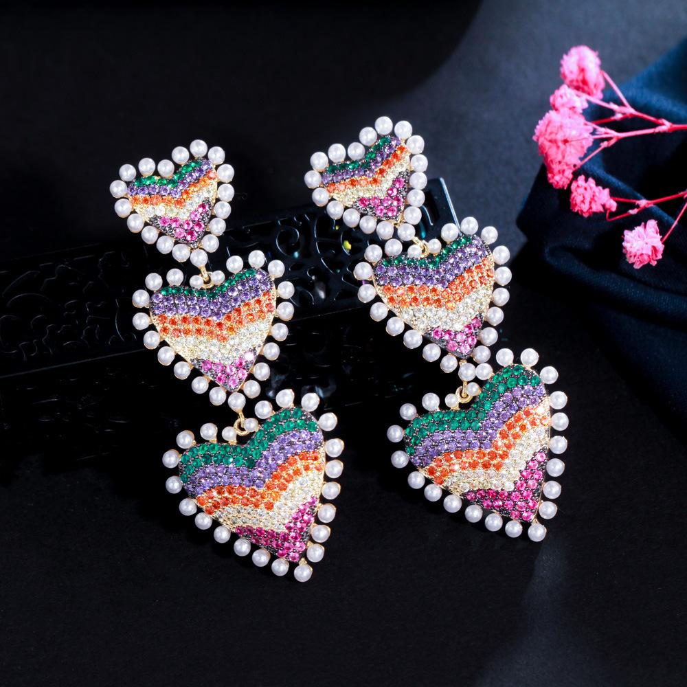 Regenboog Oorbellen High-End Micro-Ingelegde Zirkoon Liefde Parel Kleur Gepersonaliseerde Oorbellen