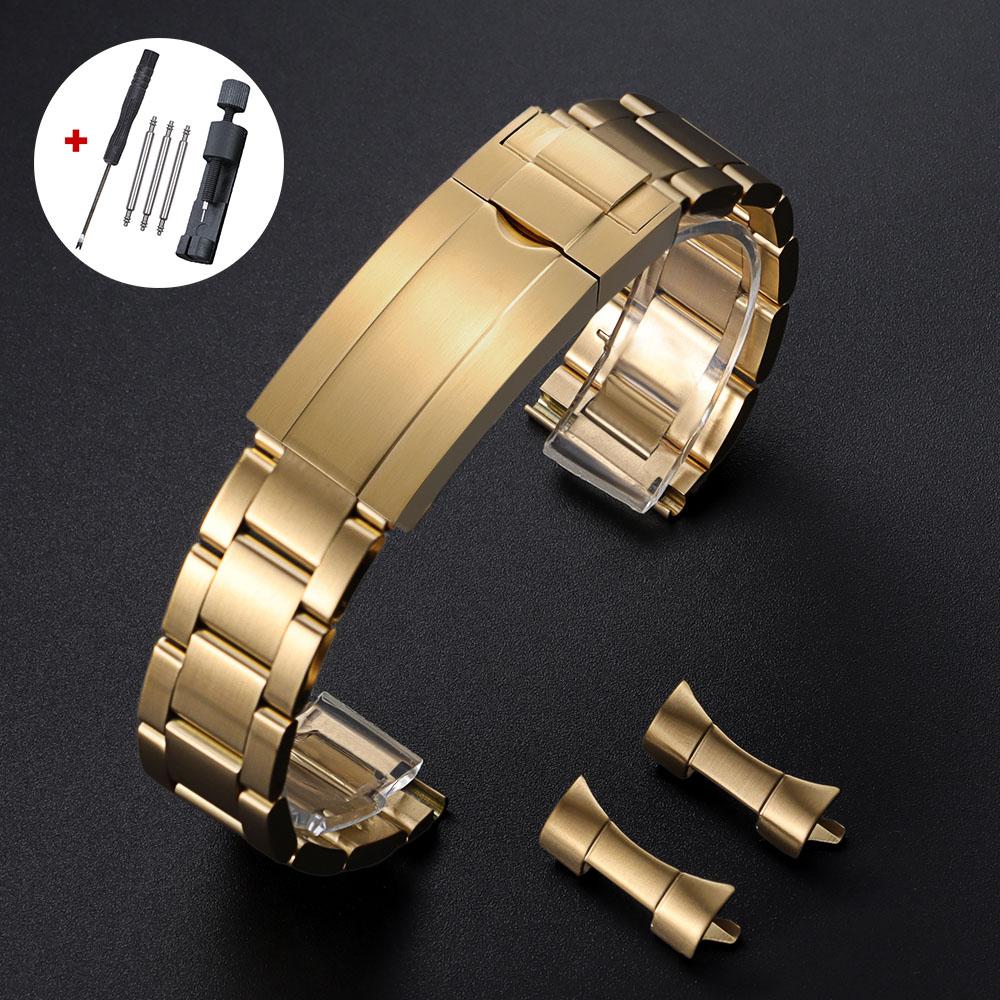 Luxury Curved Flat End Watch Strap 20mm 21mm 22mm Solid Stainless Steel Bracelet for Rolex for Oyster Metal Folidng Buckle Band