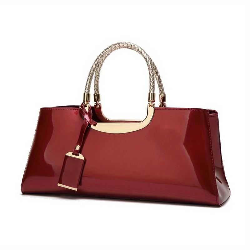 

Fashiable patent leather hand-held women s bag, single shoulder crossbody bag, wedding bag, bride bag, banquet bag (30cm<Max Length<50cm) винний