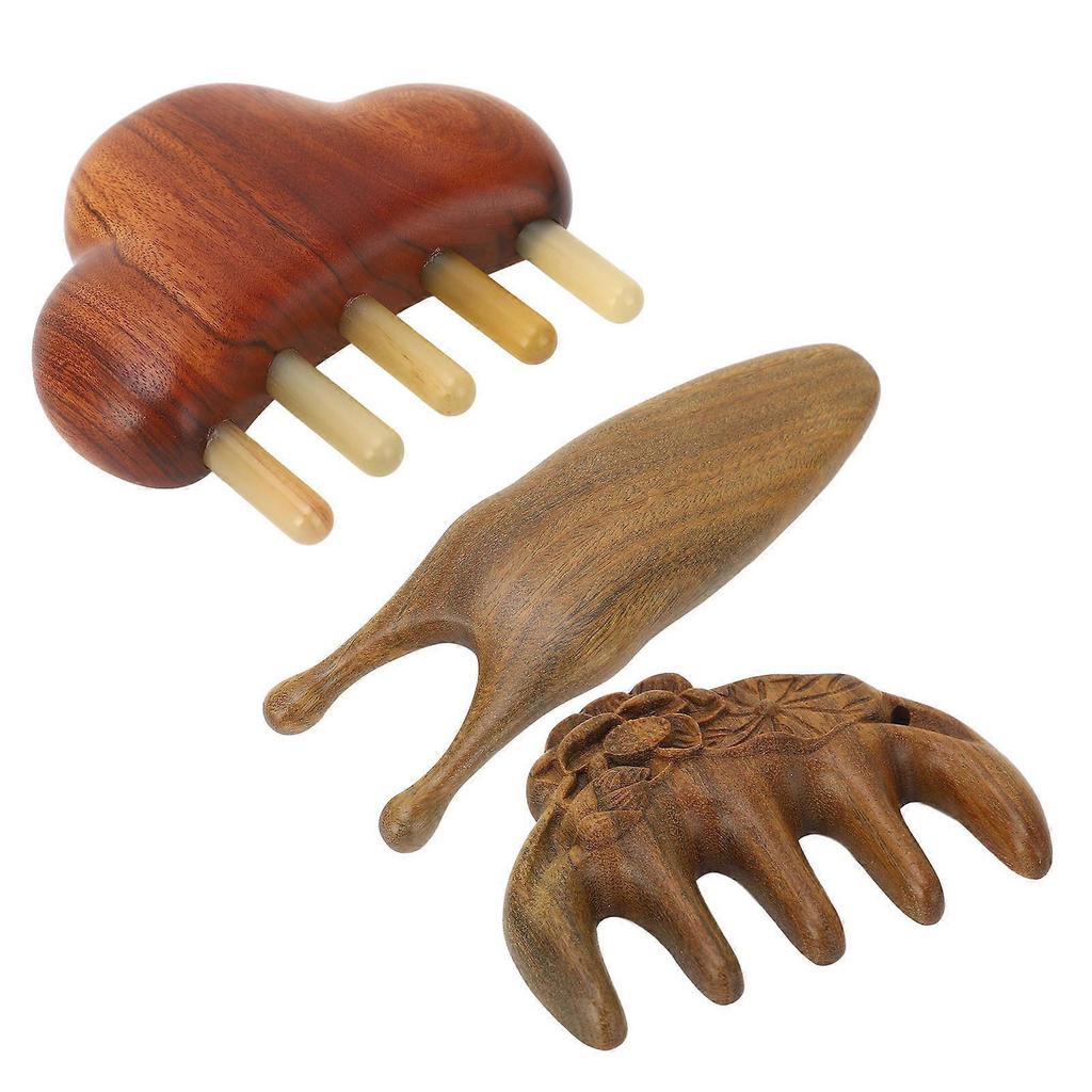 3pcs Sandalwood Meridian Comb Set Wide Comb Teeth Reduce Stress Wooden Nose Maasage Tool for Head Neck