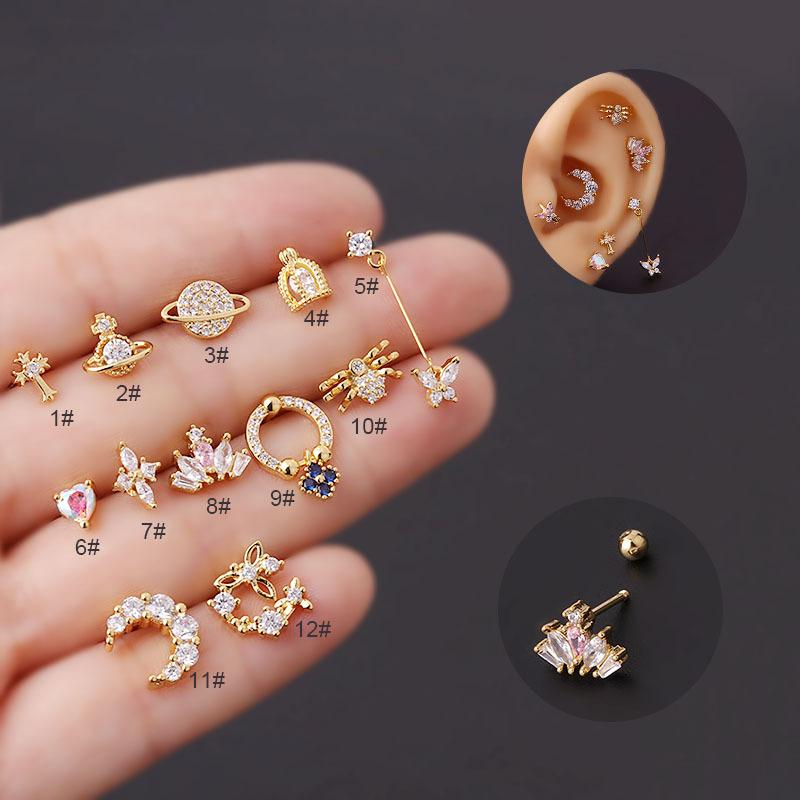 YW 20G Stainless Steel New Design CZ Ear Cartilage Tragus Helix Screw Back Earring Stud for Women Ear Piercing Jewelry