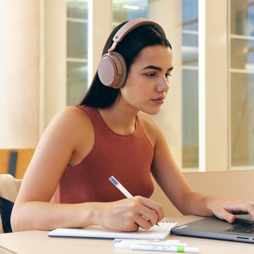 Sennheiser ACCENTUM Wireless 50 Hours Noise Ambient Sound Multipoint Clear Headphones, Taupe, High-Performance Drivers, Playback, Cancellation,