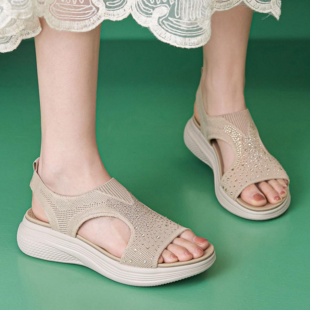 Women'S Sandals Comfy Air Cushion Support Walking Shoes Sweat Knit Slingback Platform Shoe Zapatos Para Mujer Sandalias Planas