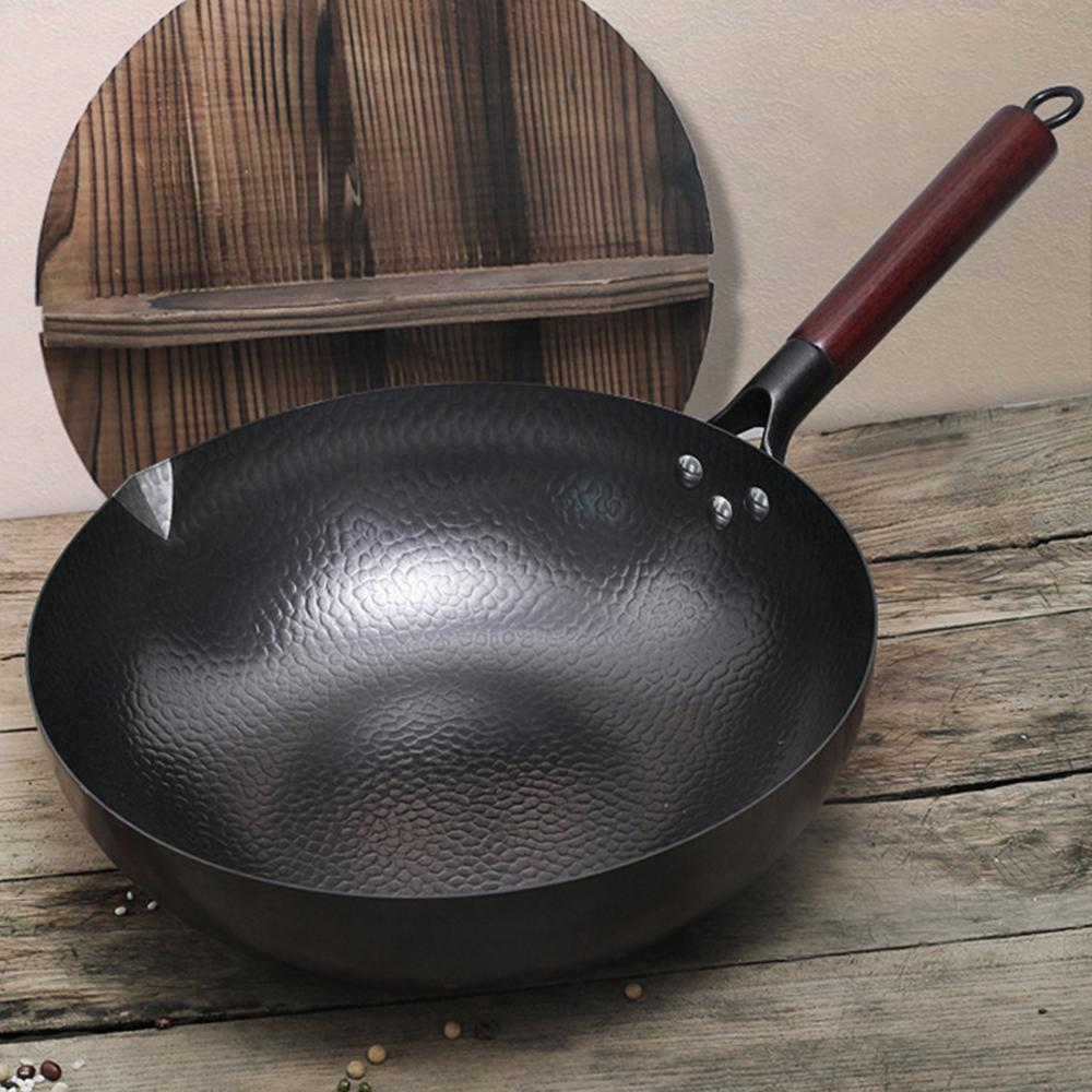 Czyste żelazo wok żeliwna patelnia Niepowlekana Garnek Ogólnego użytku do kuchenki gazowej i indukcyjnej 32cm Chiński wok Naczynia kuchenne Patelnia