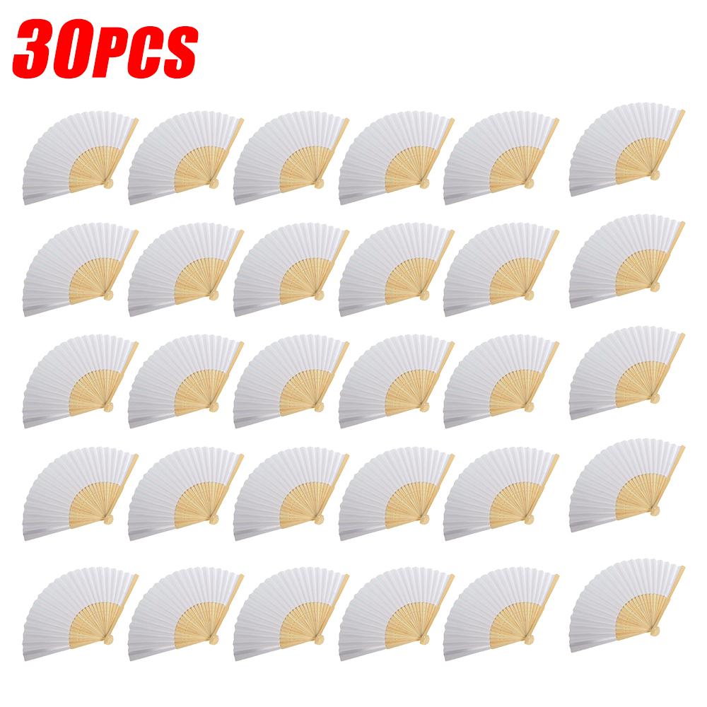 1-60PCS Portable Chinese Bamboo Fan White Foldable Paper Fan Wedding Gifts For Guest Birthday Party Decoration Kids Painting