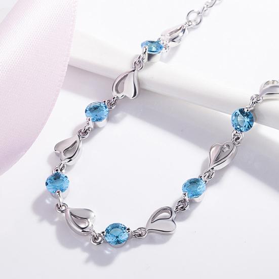 Women Fashion Bracelet Heart Rhinestone Charm Chain Bracelet Zinc Alloy Bracelet Wrist Jewelry for Valentine's Day Birthday Party