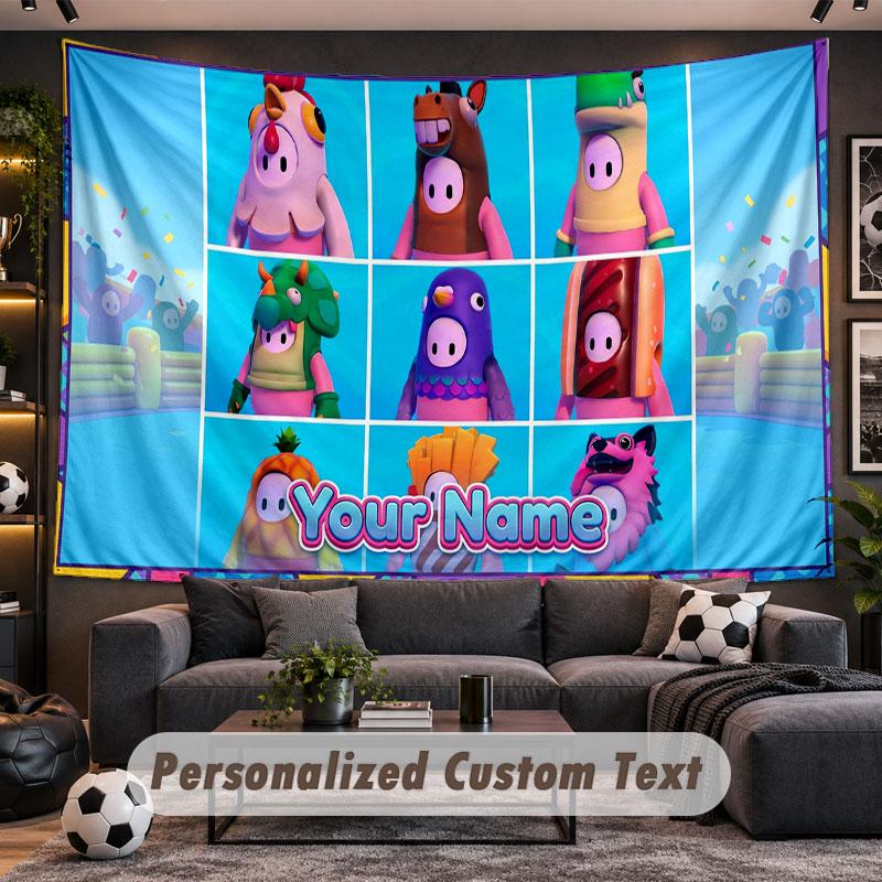 Wall Hanging Tapestry Custom NameFall Guys Pattern Personalized Printed Fabric Wall Decor
