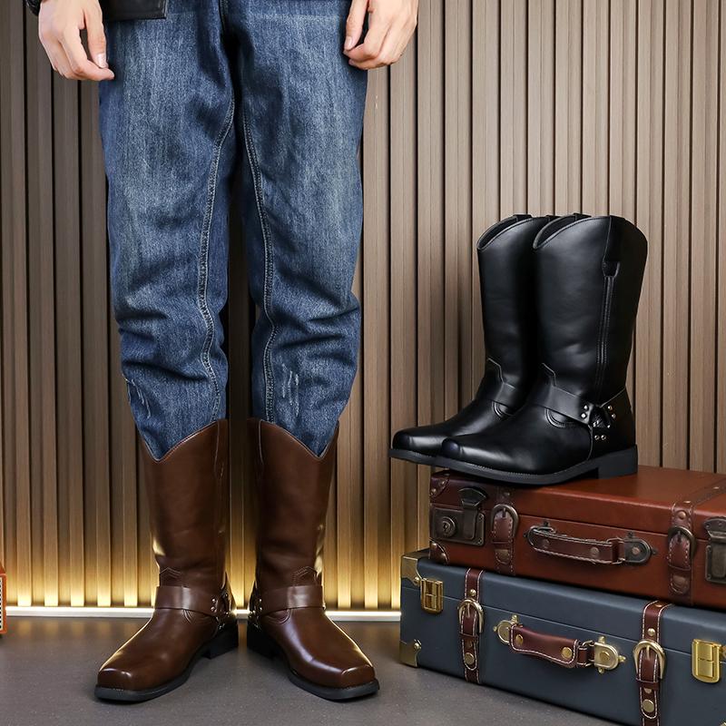 Fashion Size 38-46 Fashionable Men Denim Boots Men Comfortable Business Leather Boots European Outdoor Travel Desert Knight Boots Men