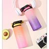 1000ml Gradient Matte Sports Water Bottle, Flip Straw Cup with Time Marker, Large Portable Plastic Jug for Fitness & Outdoor
