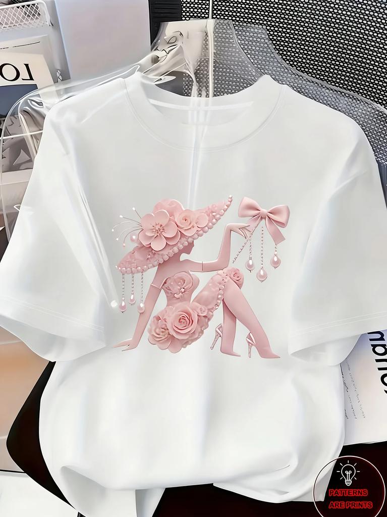 Unisexs Printed Tshirt Pearl Diamond Jewelry Unisexs Design Casual Round Neck Shortsleeved Top Urban Style Printed Tshirt