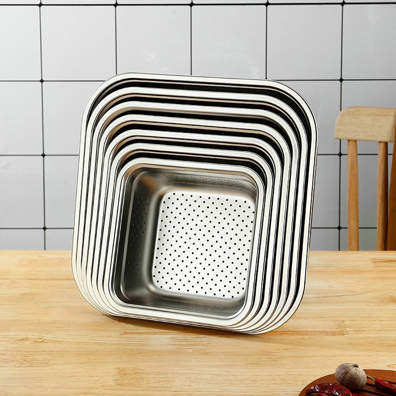304 Stainless Steel Deep Perforated Colander Basin - Square Drip Basket for Straining & Washing Vegetables/Oil/Braised Dishes