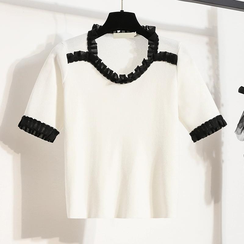 

MOJTA Женская летняя свободная трикотажная блузка с круглым вырезом и короткими рукавами XL слоновая кость