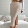 Womens Midi Skirt Fall Winter High Waist Elastic Split Pencil