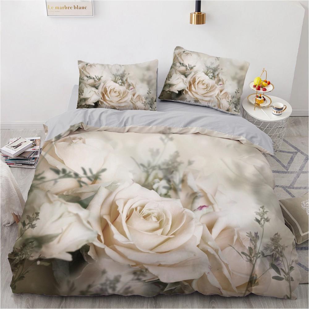 Golden Red Rose King Queen Duvet Cover Romantic Floral Bedding Set Valentine's Day Flowers Quilt Cover Polyester Comforter Cover