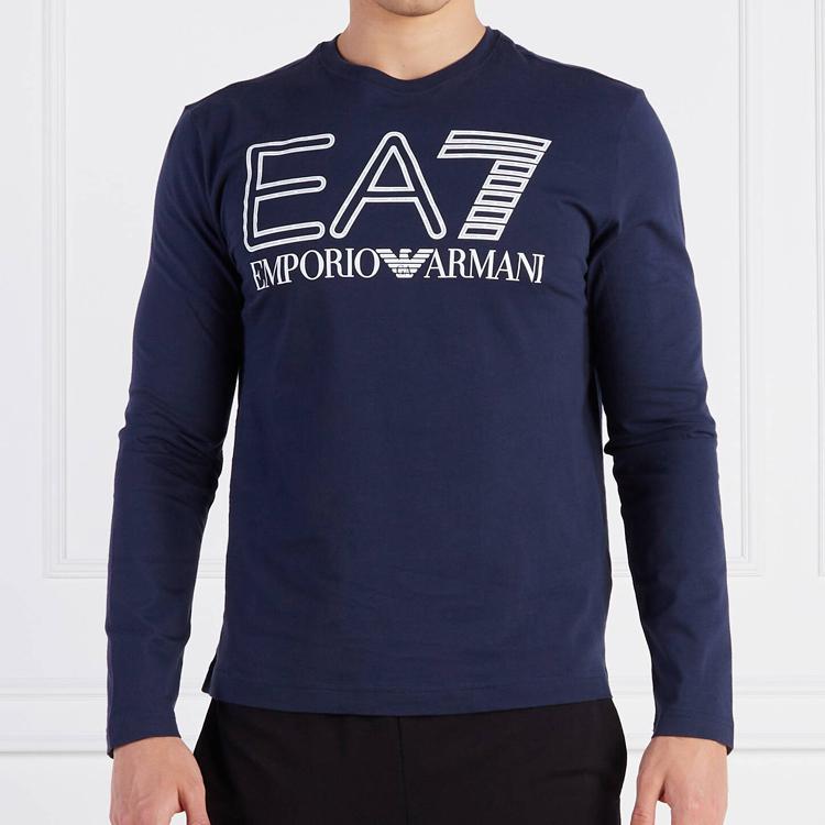 Emporio Armani FW23 EA7 Series Logo Print Crew Neck Long Sleeve T-Shirt Men Tops Blue 6RPT04-PJFFZ-1554