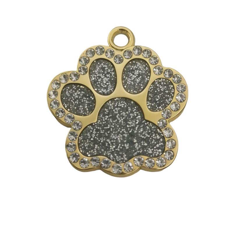 Glitter Paw Print Rhinestone Pet Tag – Engravable Anti-Lost ID for Dog & Cat Collars 32.5*30*2.0mm