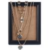 Women Multi Layer Stacked Necklace Two Tone Gold Silver Beaded Chain Rhinestone Heart Pendant Statement Necklace