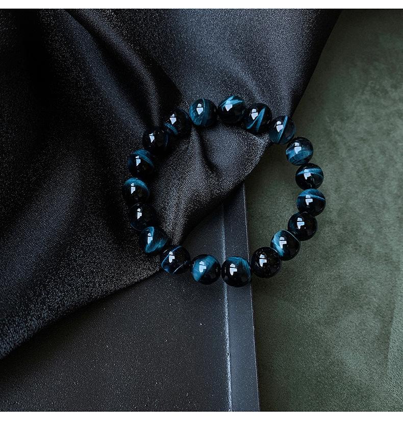 Blue Tiger Eye Bead Bracelet | Unisex Hawk's Eye Stone | Round Beaded Bracelet | Single Circle Style