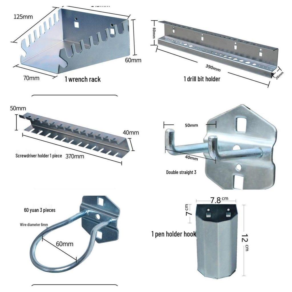 Square Hole Shelf Tool Rack with Hooks for Screwdrivers & Magnetic Strip