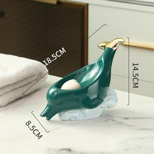 

Керамическая мыльница Dolphin, мыльница, набор из 2 предметов, принадлежности для ванной комнаты, аксессуары для украшения дома, держатель для мыла с дренажем зелёный