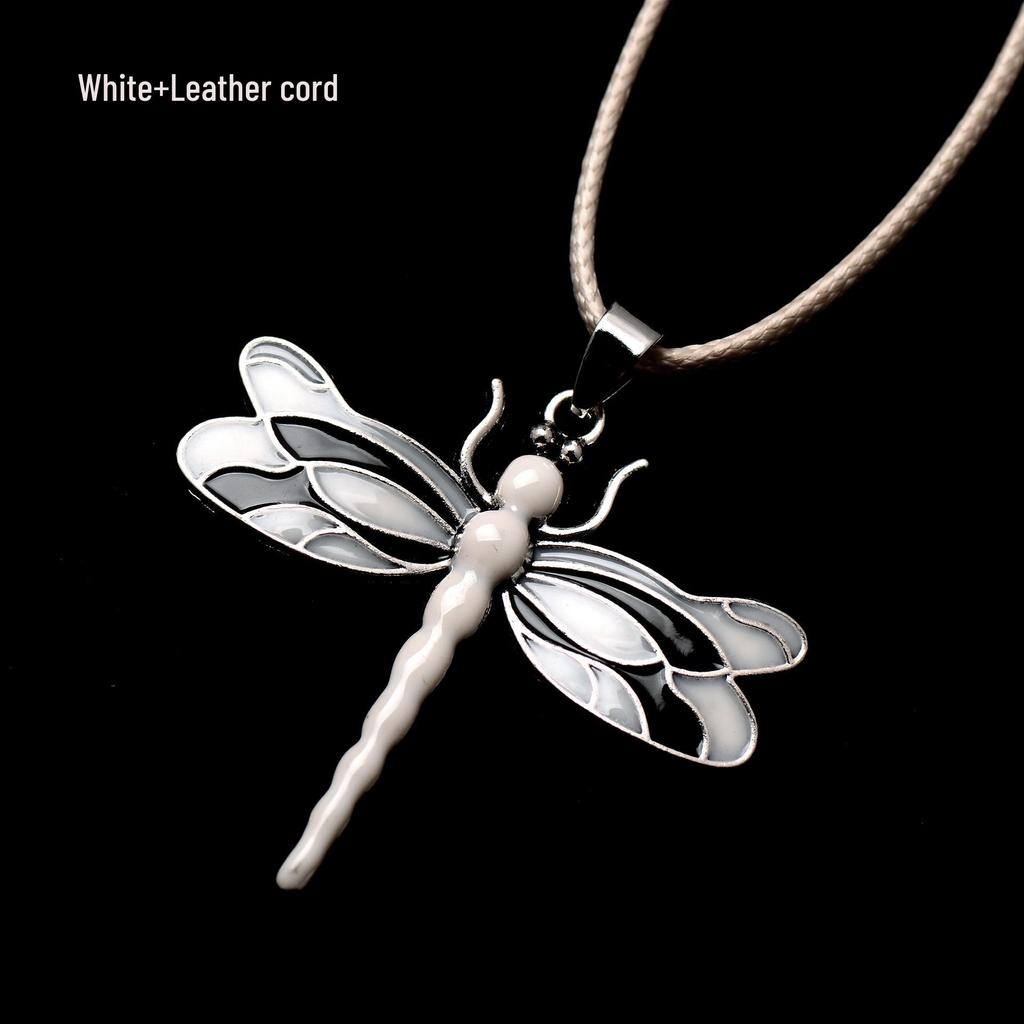 Silver Dragonfly Necklace with Luminous Butterfly - Retro Forest-Inspired