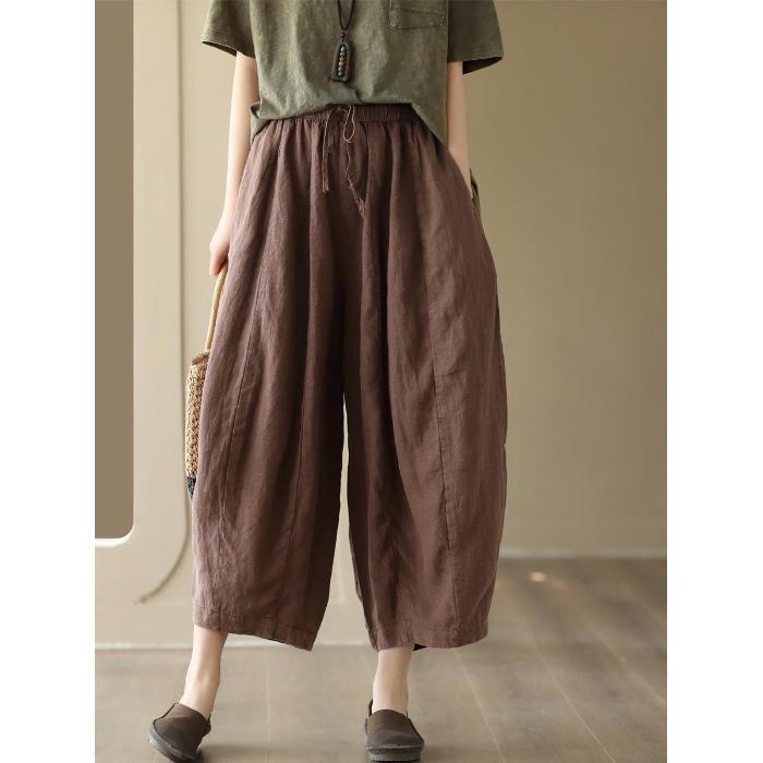 

Women s Cotton & Linen Elastic Waist Harem Pants - Retro Patchwork, Loose Fit, Drapey Lantern Style for Summer M for 80-100 lbs