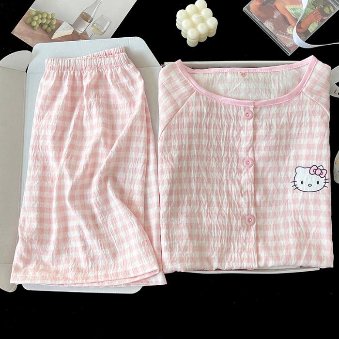 Cartoon Cloud Cotton Summer Pajama Set for Women - Short Sleeve & Shorts Size M, L