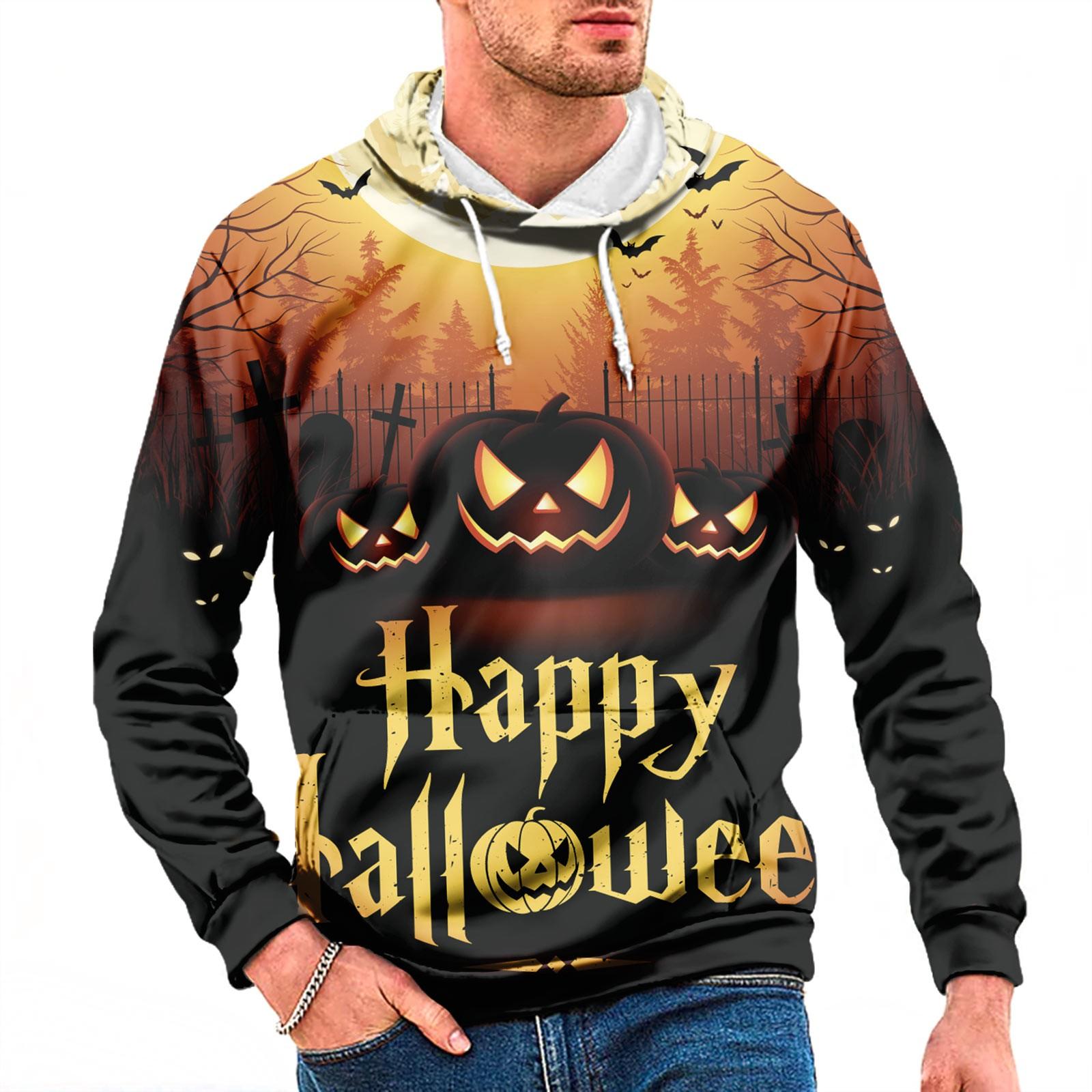 Осенний мужской свитер с цифровым принтом и большим капюшоном на Хэллоуин, новый большой базовый свитер XXXL кофейный