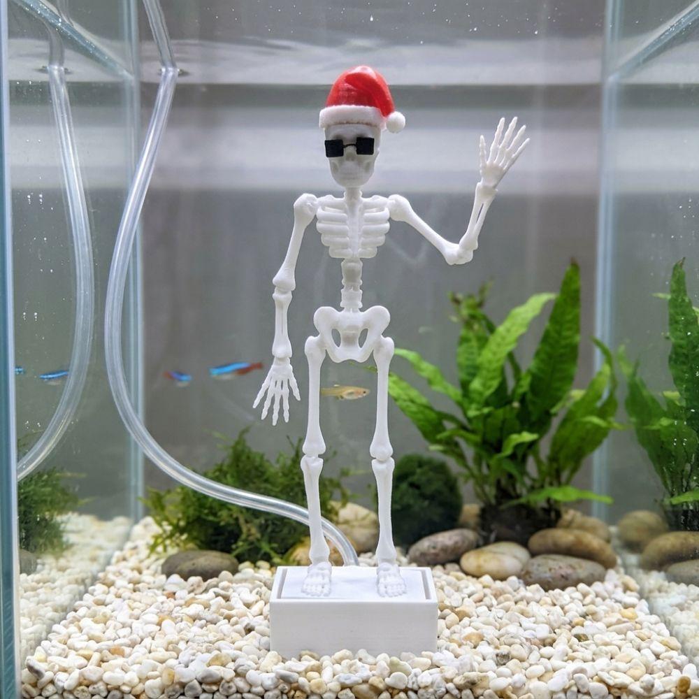 3D Printed Christmas Dancing Skeleton Aquarium Bubbler Wear Hat Sunglasses Air Driven Dynamic Skeleton Bubbler Gothic Plastic