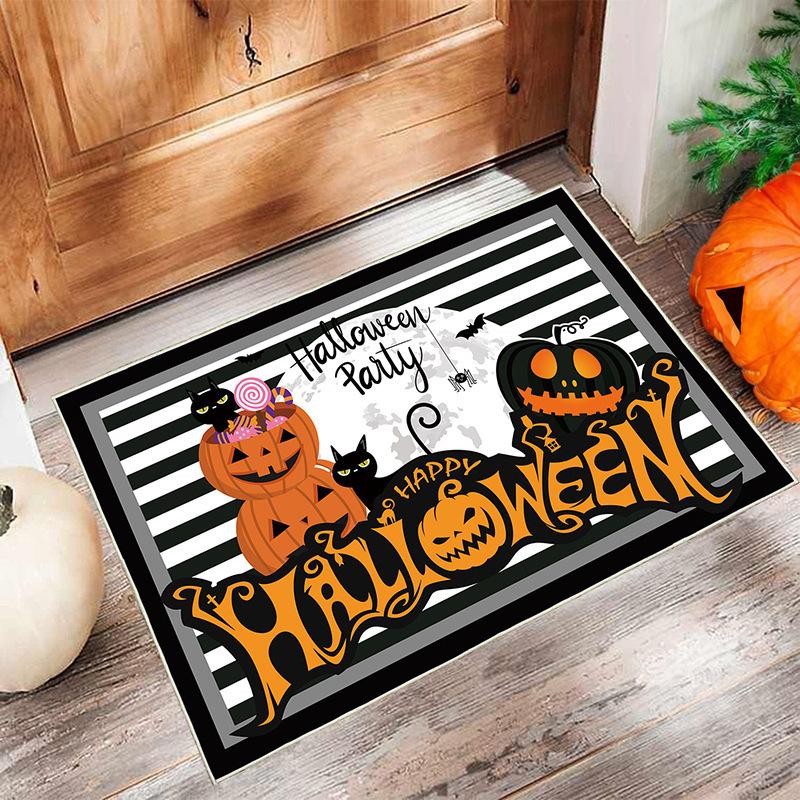 Halloween Pumpkin Bat Print Door Mat Carpet Festive Home Decor Black Cat Castle Moon Spooky Party Decor Floor Mat Indoor Outdoor