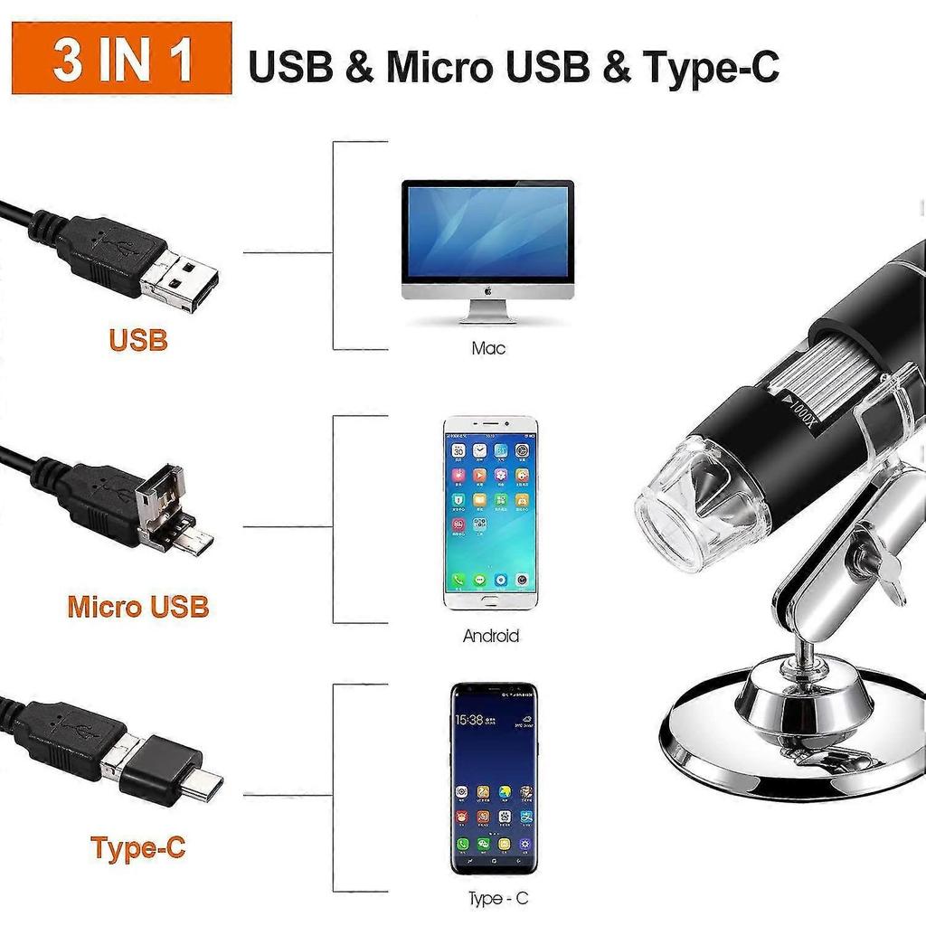 Usb Digital Microscope, Portable 40x-1000x Magnification Endoscope, 8 Led Digital Microsco