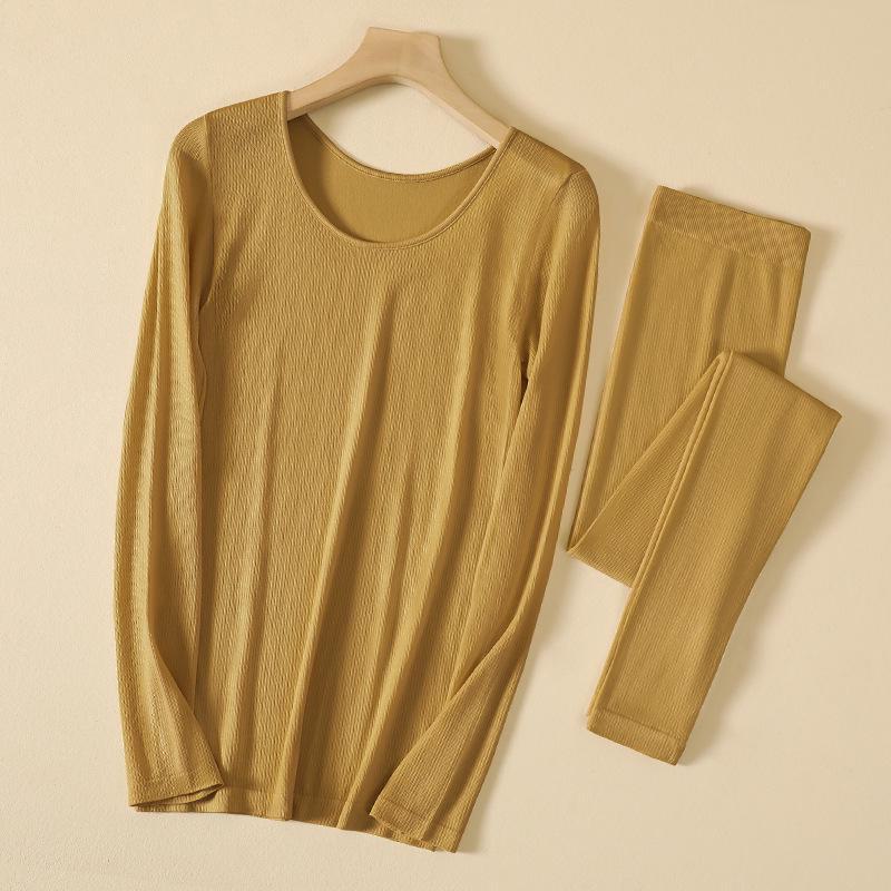 Women's Thermal Velvet Slim Fit Round Neck Underwear Set for Autumn