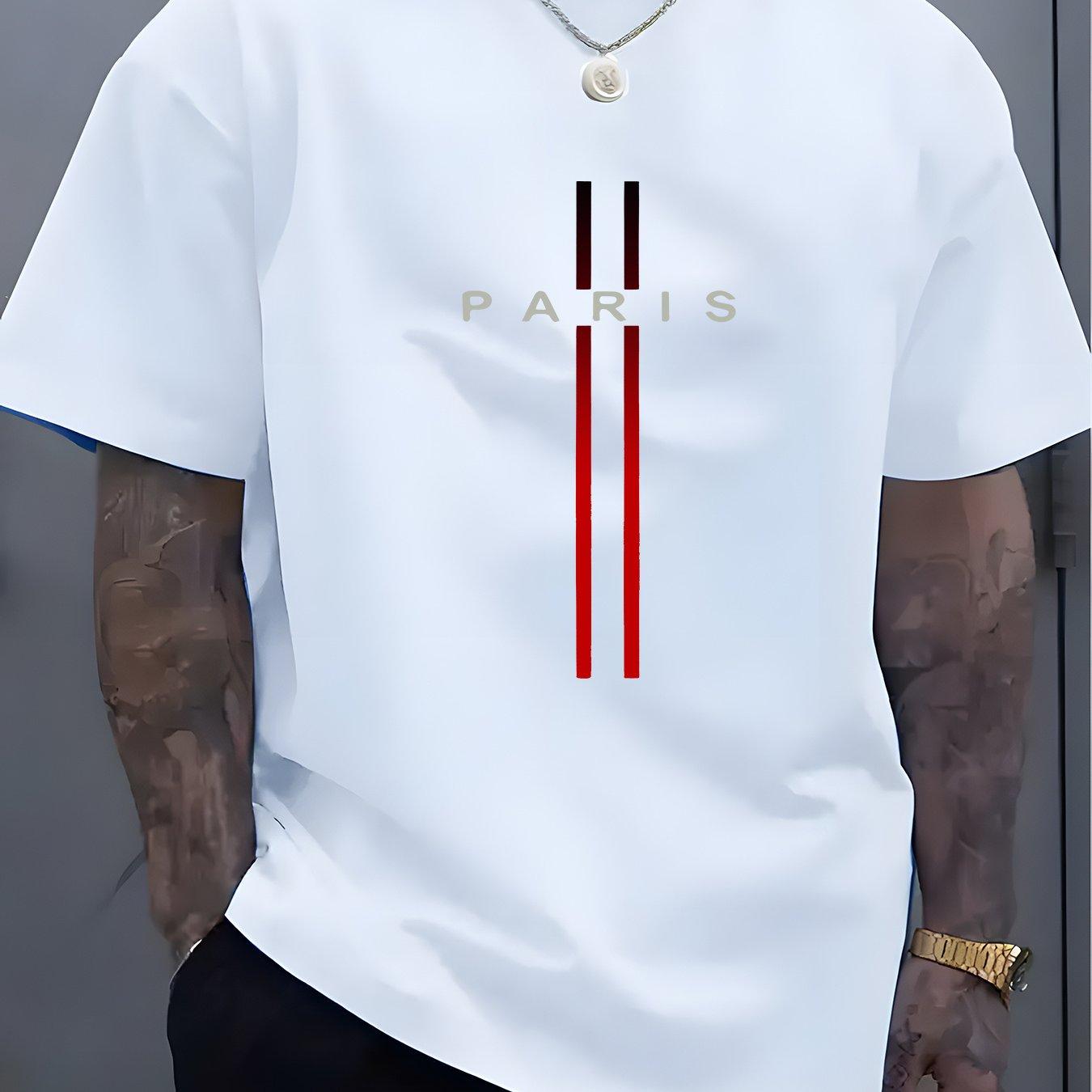 

Summer Men s 100% Pure Cotton Casual Loose Fit Plus Size PARIS Letter Pattern Printed Round Neck Short Sleeved T-shirt Top 4XL