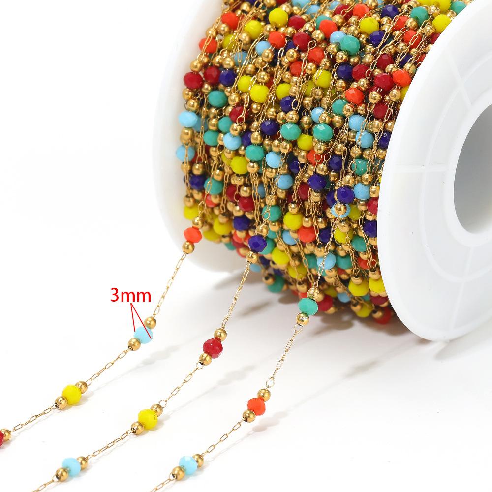 Cross-Border round Stone Chain Gold-Plated Stainless Steel Chain DIY Bracelet Necklace Sweater Chain Jewelry Accessories